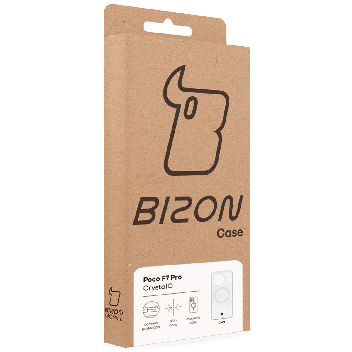 Przód pudełka Bizon Case z dedykowaną etykietą do Xiaomi POCO F7 Pro